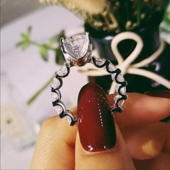 DIAMOND 925 STERLING SILVER ENGAGEMENT RING - Picture 2 of 6